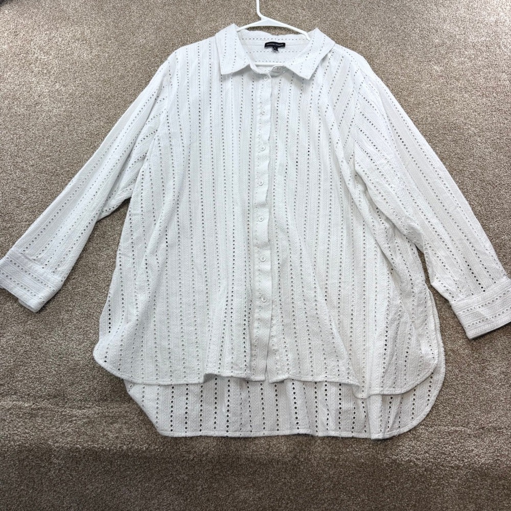 Universal Standard White Cotton Eyelet Button Shirt L Womens Oversized Layering